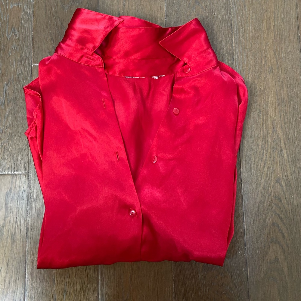 Red silky button down - Picture 2 of 2